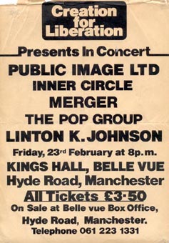 PiL - Creation For Liberation, Manchester, Kings Hall 23.2.79 Flyer 