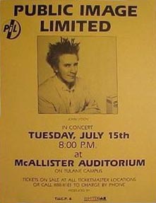 PiL - New Orleans, McAllister Auditorium, USA 15.7.86 Gig Poster