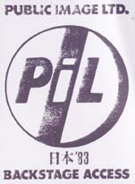 PiL - 1983 Japanese Tour Backstage Pass