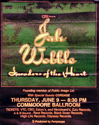 Jah Wobble: Vancouver, Commodore Ballroom, Canada, June 9th 1983 Gig Poster 